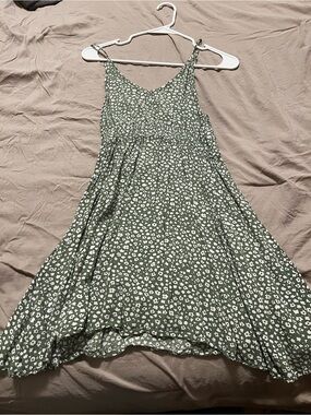 SHEIN Olive Green Mini Dress with White Floral Print